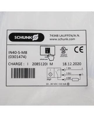SCHUNK Induktiver Näherungsschalter IN 40-S-M8 0301474 OVP