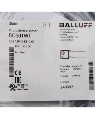 Balluff Einweglichtschranke BOS01WT BOS 12M-X-RS10-02 OVP