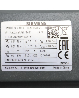 Siemens AC Servomotor 1FL6032-2AF21-1MG1 OVP