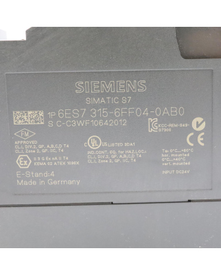 Simatic S7 CPU315F-2DP 6ES7 315-6FF04-0AB0 E-Stand:04 FW:V3.3.2 GEB