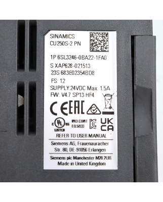 Sinamics CU250S-2 PN 6SL3246-0BA22-1FA0 FS:12 FW:V4.7 SP13 HF4 OVP