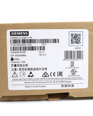 Sinamics CU250S-2 PN 6SL3246-0BA22-1FA0 FS:12 FW:V4.71 OVP