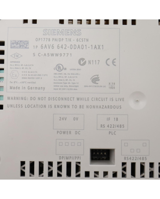 Siemens Simatic Operator Panel OP177B 6AV6 642-0DA01-1AX1 FS:17 REM