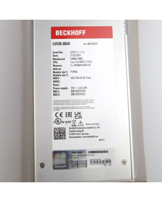 Beckhoff Schaltschrank-Industrie-PC C6930-0060 i3 OVP