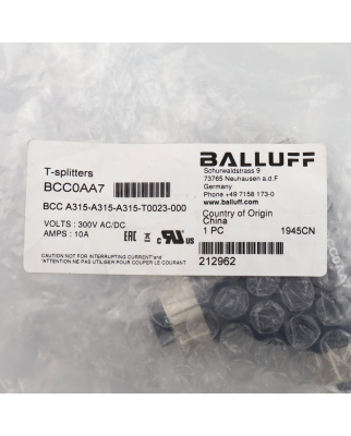 Balluff T-Stück BCC0AA7 BCC A315-A315-A315-T0023-000...