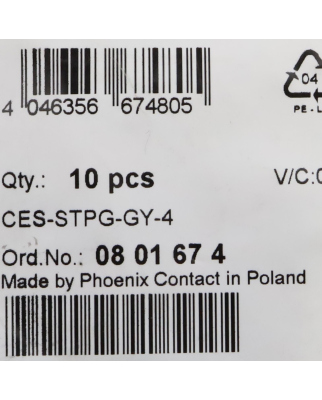 Phoenix Contact Kabeltülle CES-STPG-GY-4 0801674 (10Stk.) OVP