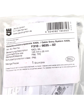 Jacob Kabeldurchführungsleiste KADL 5K F310-9035-02 OVP
