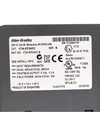 Allen Bradley I/O Extension Power Module 1734-EP24DC Ser.B OVP