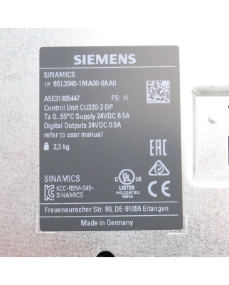 Siemens Sinamics Control Unit CU320-2 DP 6SL3040-1MA00-0AA0 Vers.H GEB