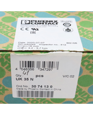 Phoenix Contact Durchgangsklemme UK 35 N 3074130 (41Stk.) OVP