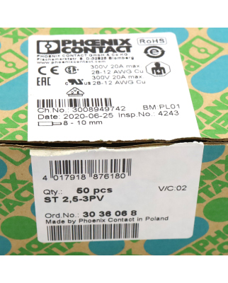 Phoenix Contact Mehrstockklemme ST 2,5-3PV 3036068 (50Stk.) OVP