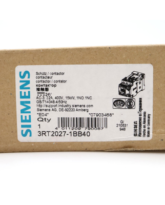 Siemens Leistungsschütz 3RT2027-1BB40 OVP