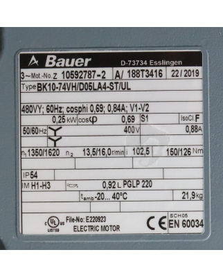 Bauer Getriebemotor BK10-74VH/D05LA4-ST/UL i=102,5 NOV