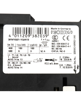 Siemens Leistungsschalter 3RV1021-1GA15 GEB