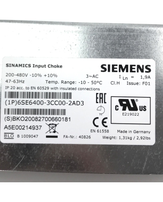 Siemens Micromaster Kommutierungsdrossel...