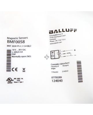 Balluff Magnetfeldsensor BMF0058 BMF 305K-PS-C-2-S4-00,2 OVP