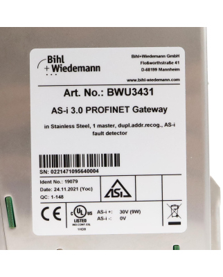 Bihl+Wiedemann ASi-3 PROFINET Gateway BWU3431 OVP