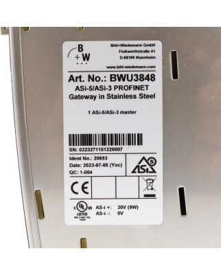 Bihl+Wiedemann ASi-5/ASi-3 PROFINET Gateway BWU3848 OVP