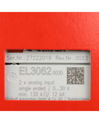 Beckhoff 2-Kanal-Analog-Eingangsklemme EL3062-0030 OVP