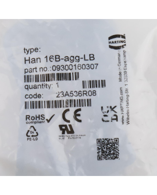 Harting Anbaugehäuse Han 16B-agg-LB 09300160307 OVP