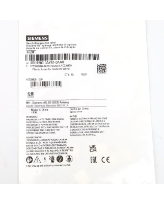 Siemens Beschriftungsschild 3SU1900-0AY61-0AA0 (10Stk.) OVP
