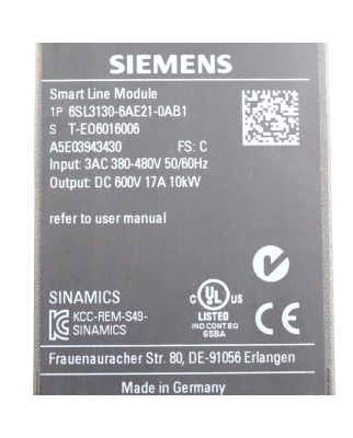 Sinamics Smart Line Module 6SL3130-6AE21-0AB1 FS:C GEB