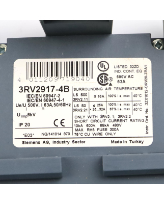 Siemens 3-Phasen-Sammelschiene 3RV2917-4B (2Stk.) GEB
