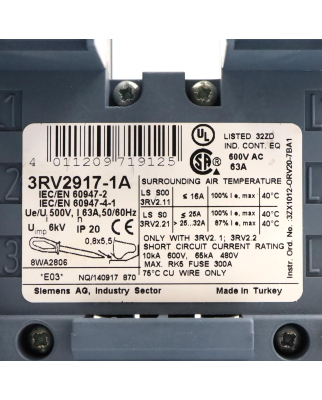 Siemens 3-Phasen-Sammelschiene 3RV2917-1A GEB