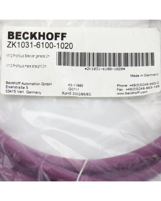 Beckhoff PROFIBUS-Leitung ZK1031-6100-1020 2m OVP