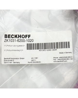Beckhoff PROFIBUS-Leitung ZK1031-6200-1020 2m OVP