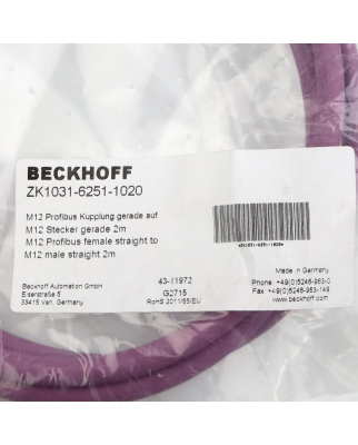 Beckhoff PROFIBUS-Leitung ZK1031-6251-1020 2m OVP