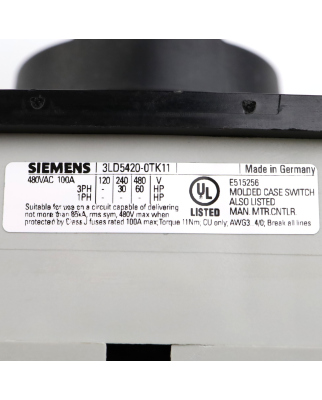 Siemens Lasttrennschalter 3LD5420-0TK11 NOV