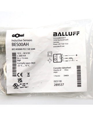 Balluff Induktiver Sensor BES00AH BES M30MI-PSC15B-S04K OVP