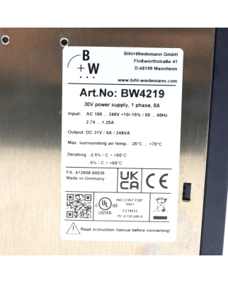 Bihl+Wiedemann ASi Netzteil BW4219 OVP