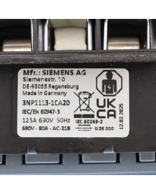 Siemens Sicherungslasttrennschalter 3NP1113-1CA20 NOV