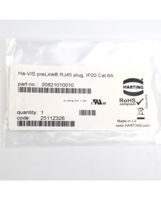 Harting Steckverbinder preLink RJ45 Stvb., IP20 Cat.6A...
