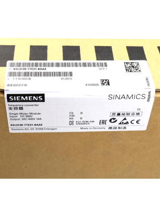 Sinamics Single Motor Module S120 6SL3120-1TE21-8AA4...