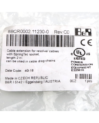 B&R Resolverkabelverlängerung 8BCR0002.11230-0 2m OVP
