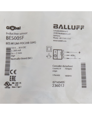 Balluff Induktiver Sensor BES005F BES M12MI-POC20B-S04G OVP