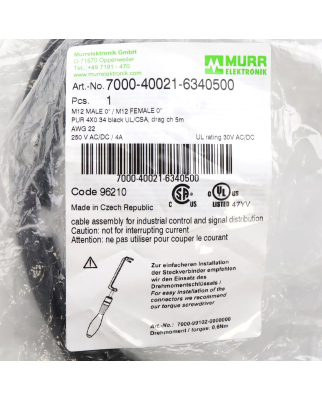 MURR ELEKTRONIK Verbindungskabel M12 St. M12 Bu. 7000-40021-6340500 OVP