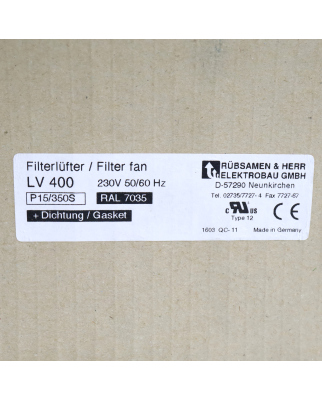 Rübsamen & Herr Filterlüfter LV400 230V 50/60Hz OVP