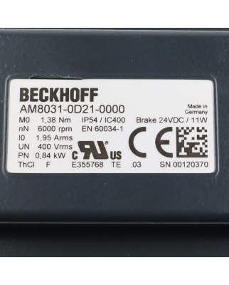 Beckhoff Servomotor AM8031-0D21-0000 0,84kW OVP