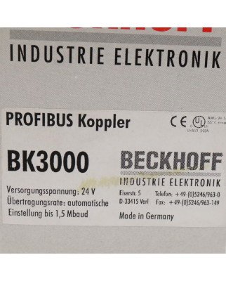 Beckhoff PROFIBUS Koppler BK3000 SIE