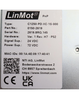 LinMot Servo Drive C1250-PD-XC-1S-000 0150-2619 GEB