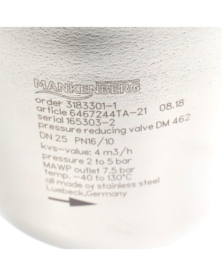 Mankenberg Druckminderventil DM 462 6467244TA-21 NOV