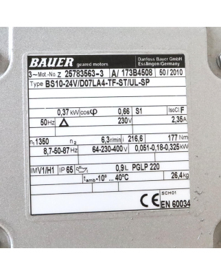 Bauer Getriebemotor BS10-24V/D07LA4-TF-ST/UL-SP i=216,6 NOV