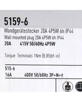 PCE Wandgerätestecker 5159-6 20A 4P5W 6h NOV