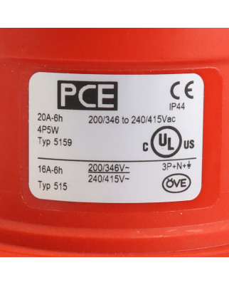 PCE Wandgerätestecker 5159-6 20A 4P5W 6h NOV