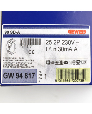 GEWISS Fehlerstromschutzschalter GW94817 OVP