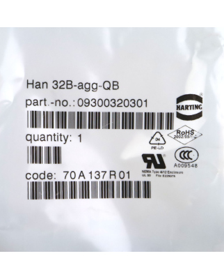 Harting Anbaugehäuse Han 32B-AGG-QB 09300320301 OVP
